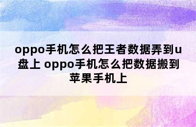 oppo手机怎么把王者数据弄到u盘上 oppo手机怎么把数据搬到苹果手机上